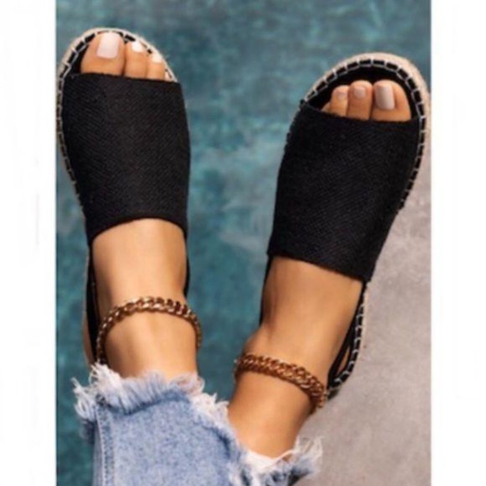 !NEW! Peep Toe Slingback Espadrilles in Black - Picture 6 of 6